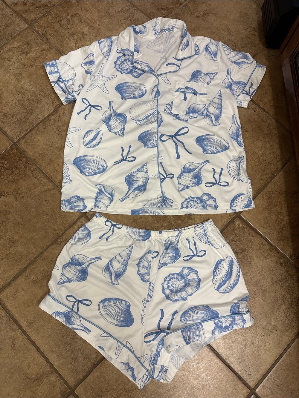 Women’s  Blue Shell-Print Beach Pajama Set